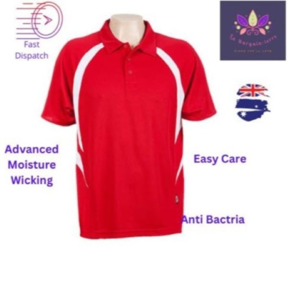 Aus Spirit Liberator Mens Polo (336) KoolDri Poly Casual Work Red/White BNWT - Picture 2 of 6